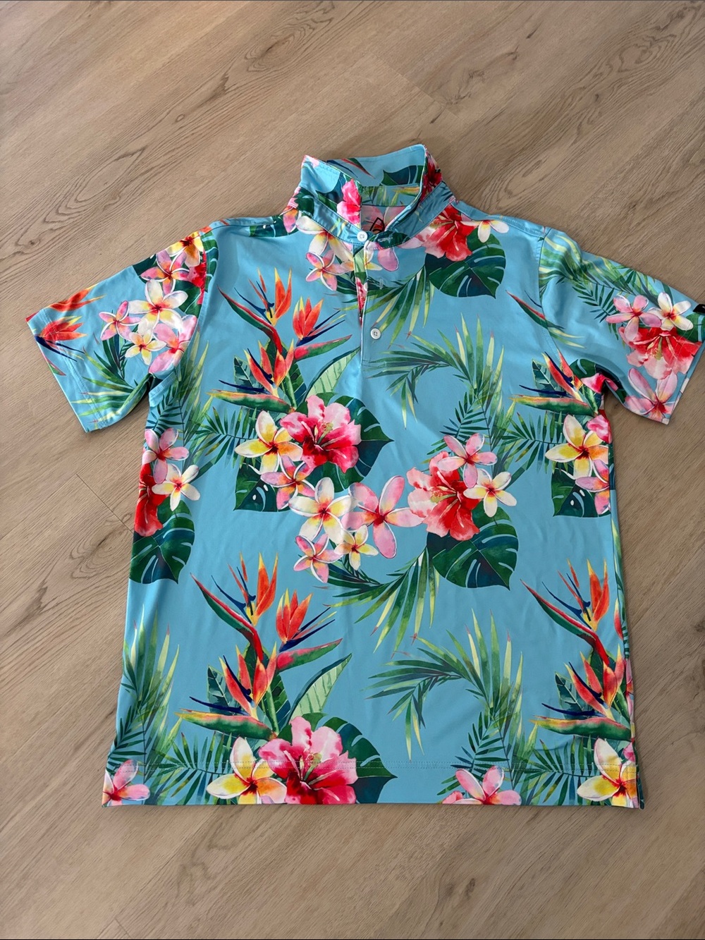 Deolax Mens Golf Polo shirt Performance Stretch with floral pattern M Hawaiian